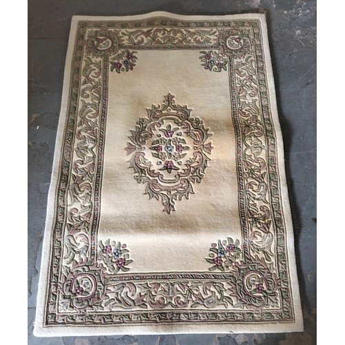 397 - Classic cream, rose and green rug, 180 x 120cm