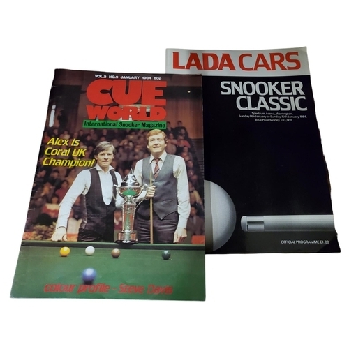 34 - 2 interesting Snooker magazines, Cue World from 1984 and a programme from the Lada Cars Snooker clas... 