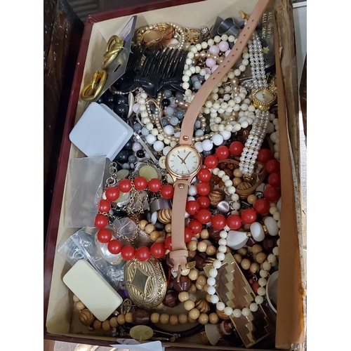 132 - Box brimming with fabulous costume jewellery, including watches, necklaces and much more