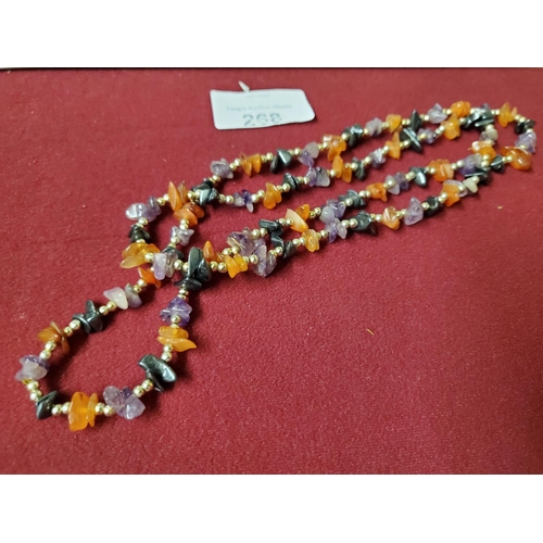 268 - Beautiful long necklace with Amethyst and Amber gemstones