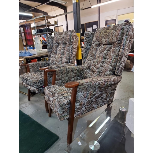 413 - 2 lovely condition upright living room chairs with a beautiful tapestry upholstery