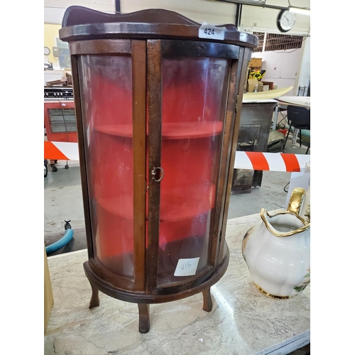 424 - Gorgeous antique half circle mini display unit with curved glass doors and red flock lining. Stands ... 