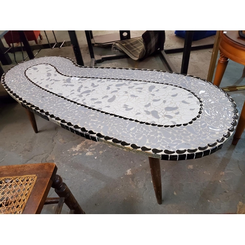 428 - Wonderful Paisley shaped retro coffee table in black, grey and white Paisley mosaic. A fabulous stat... 