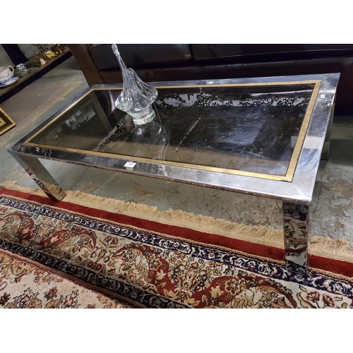 445 - Elegant 2 tone metal coffee table with smoked glass top, fabulously stylish piece, perfect for a mod... 