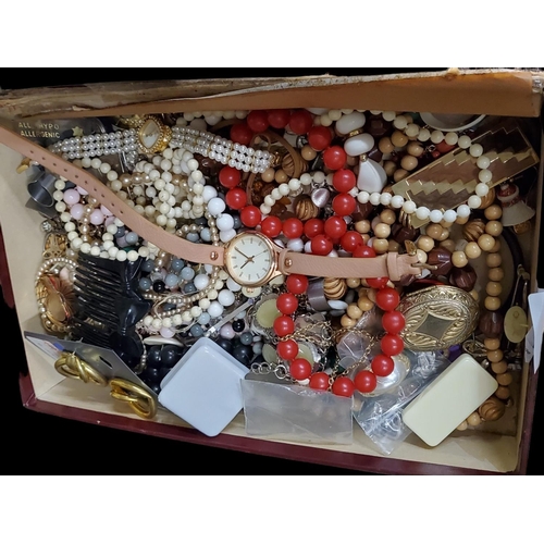 132 - Box brimming with fabulous costume jewellery, including watches, necklaces and much more