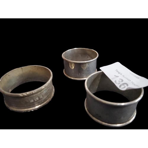 136 - 3 lovely vintage silver napkin rings