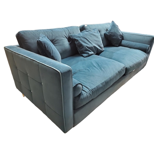 327 - Beautiful Sofology Plush 3 seater sofa. Statement piece.  
Colour - teal/peacock with contrasting pi... 