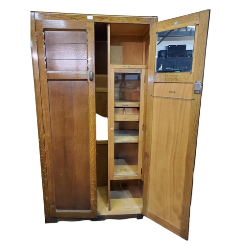 332 - Vintage lockable mens wardrobe. Stunning interior detailing with separate labelled sections for item... 