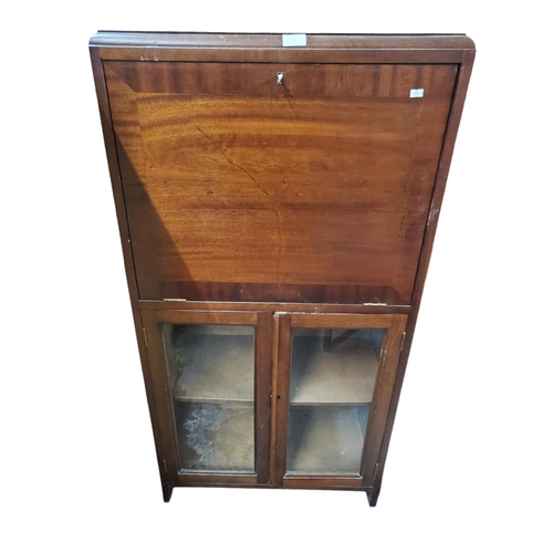 376 - Mahogany unit consisting of a drop down writing slope with internal office organisational storage at... 