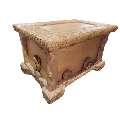 405 - Completely stunning carved wood ottoman with lift up lid to reveal large storage area. A beautiful q... 