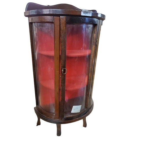 424 - Gorgeous antique half circle mini display unit with curved glass doors and red flock lining. Stands ... 