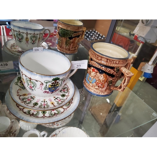 23 - A very decorative Coalport China cup, saucer and plate together with a Bourne of Harlesden Kissing S... 