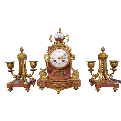 710 - Star Lot - H & F Paris neoclassical French 3 piece mantle clock mid 19th Century - marble and gilt m... 