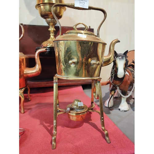 212 - Victorian Brass kettle on oil burning trivet