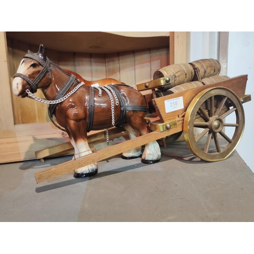 218 - Large working horse with cart barrel decoration with brass detail 17'' long