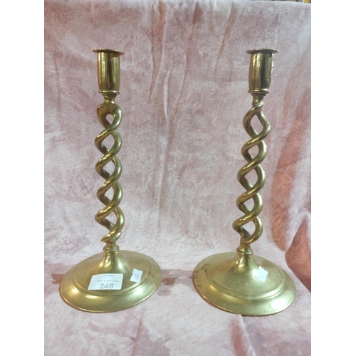 246 - Pair of 19th century Antique brass twisted candle sticks