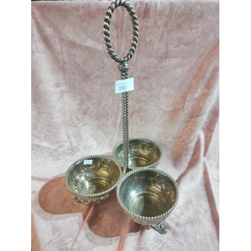 260 - Antique large EPNS triple condiment serving dish in excellent condition