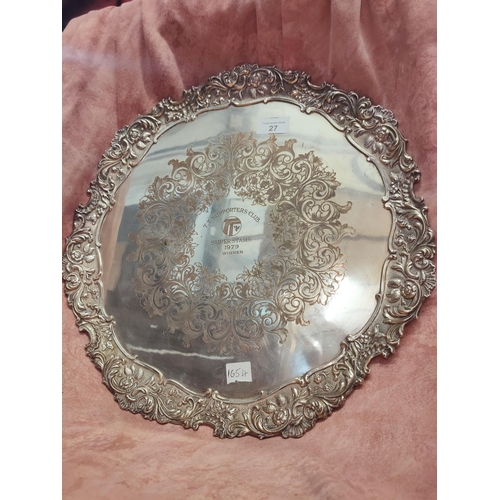 27 - Beautiful silver coloured TT supporters Club Winners plate, mounts stamped using the original Boulto... 