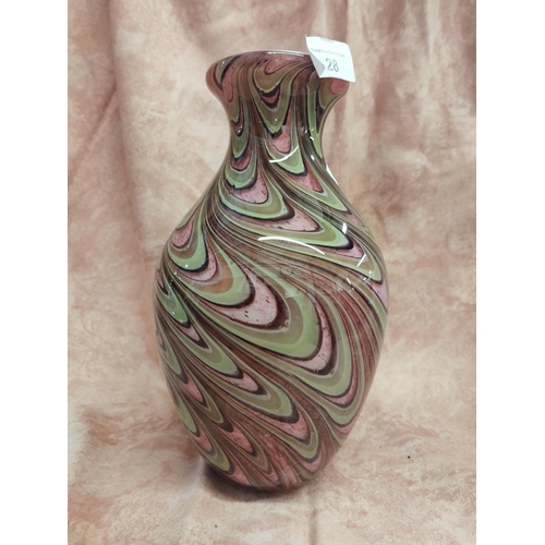 28 - Gorgeous swirled layered glass vase in shades of pinks and greens