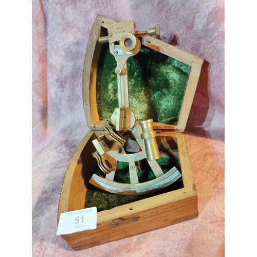 51 - Stylish and decorative brass sextant in velvet lined wooden box