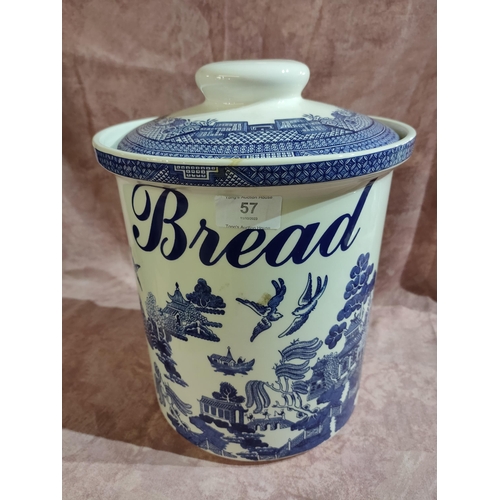 57 - Larger modern ceramic bread bin decorated with Chinese inspired blue and white images