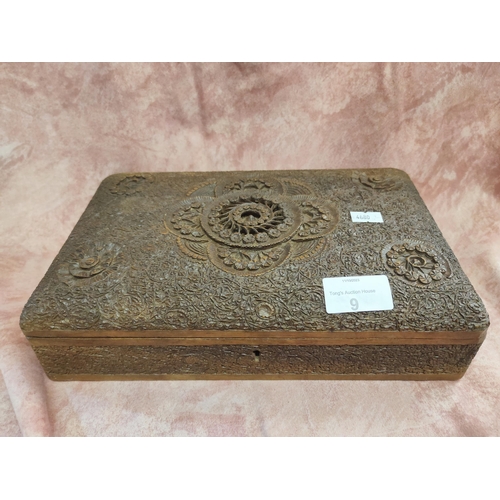 9 - Gorgeous wooden box with a very intricately carved lid and sides. Perfect for storing your treasures