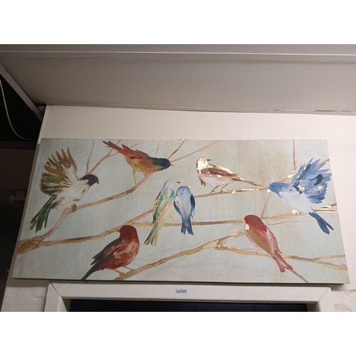 1007A - BRAND NEW BIRD CANVAS PICTURE WITH GOLD LEAF EFFECT DETAIL.
APPROX 100 X 47 CM.