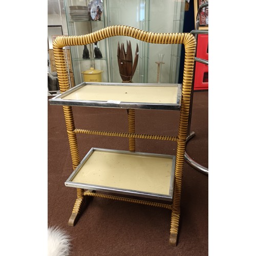 1023 - Incredibly stylish retro serving tray or side table with 2 glass shelves. Fabulous piece