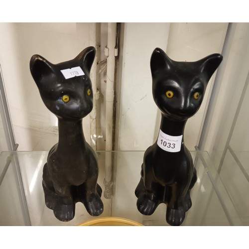 1033 - Pair of delightful ceramic black cat figurines standing approx 25cm tall