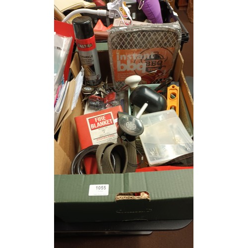 1055 - Joblot of houseware items including door handles, a fire blanket, instant barbeque and much more