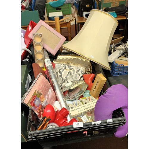 1057 - Mixed joblot of homewares including napkin rings, handbags, a lampshade, binoculars and so much more