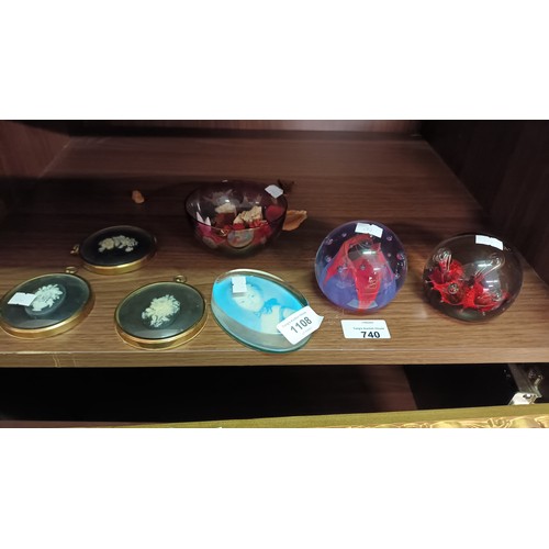 1108 - 2 striking Caithness glass paperweights together with a lovely cranberry glass bowl and 3 sweet came... 