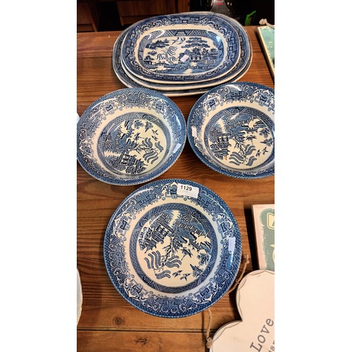 1129 - Lovely blue and white Oriental themed serving bowls and platters