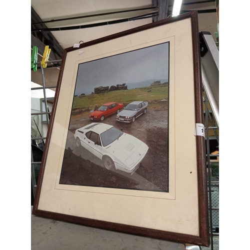 172 - UNUSUAL DOUBLE SIDED FRAMED PRINTS OF VINTAGE CARS