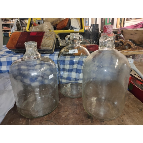 248 - 3 X DEMI JOHNS LARGE GLASS BREWING BOTTLES