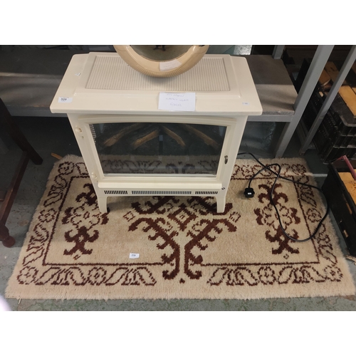 319 - NEAT LITTLE BURGUNDY AND CREAM RUG MEASURING APPROX 70 X 130CM