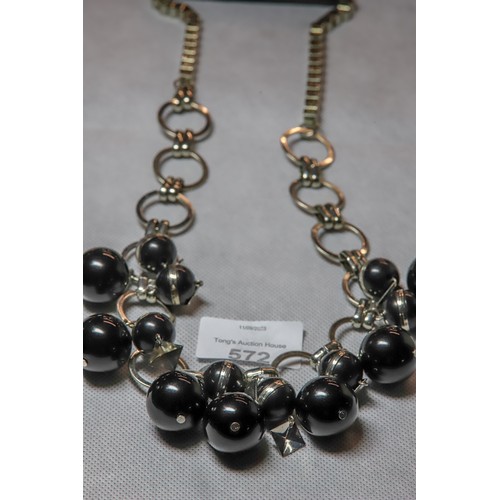 572 - Stunning new French Connection silver and black beaded necklace