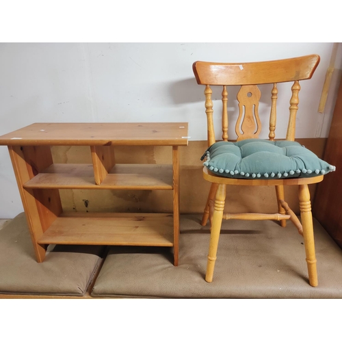 988 - SOLID PINE FARMHOUSE CHAIR AND PINE SIDE TABLE.