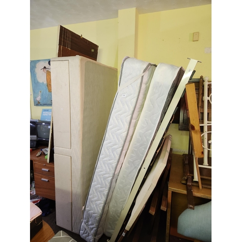 1184 - Large bedroom furniture bundle including single divan base with mattress and a single wooden frame w... 