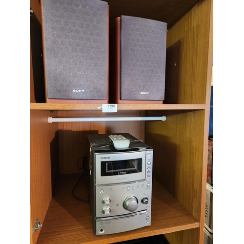 1190 - A Sony S-master versatile CD, cassette tape and mp3 player complete with 2 compact speakers