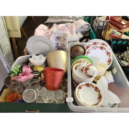 1231 - Very large job lot of assorted china and glass including a bone china dinner set with a traditional ... 