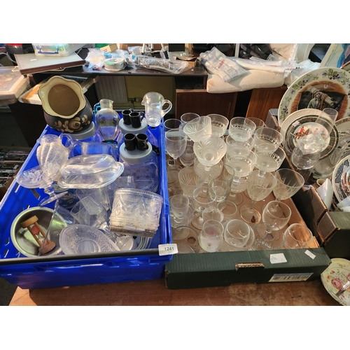 1241 - Large kitchenalia joblot including a huge selection of wine and dessert glasses, storage jars and ju... 