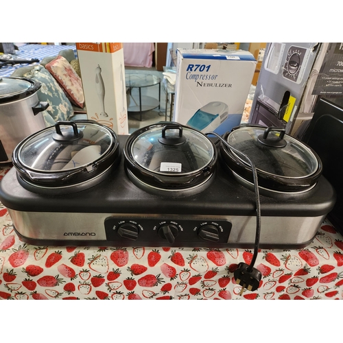 1325 - Ambianco triple slow cooker with individually adjustable settings