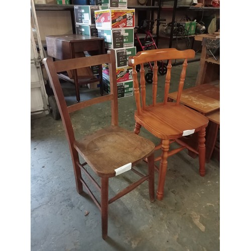 1354 - VINTAGE SMALL CHAIR AND PINE KITCHEN CHAIR.