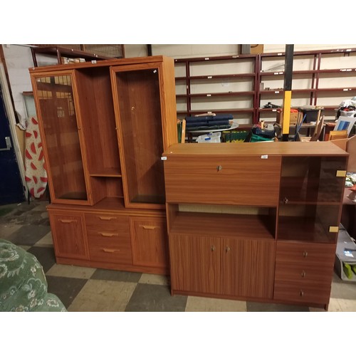 1357 - DISPLAY WOODEN AND GLASS CABINET AND RETRO MEDIA/DRINKS CABINET.