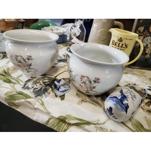 139 - 2 lovely Royal Winton plant pots together with 3 lovely Delft ceramic clogs