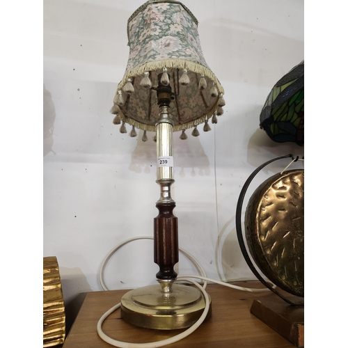 239 - Lovely wood and metal base table lamp with shade