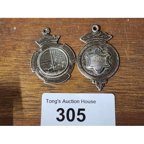 305 - 2 sterling silver sporting medals