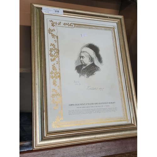 310 - Framed print of a signed picture celebrating Queen Victoria's Diamond Jubilee