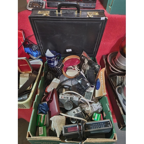 34 - Lovely mixed lot including cased vintage Phillishave, a selection of compact film cameras, a boxes o... 